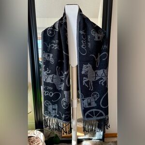 COACH Horse And Carriage Long Black & Gray Cashmere Scarf